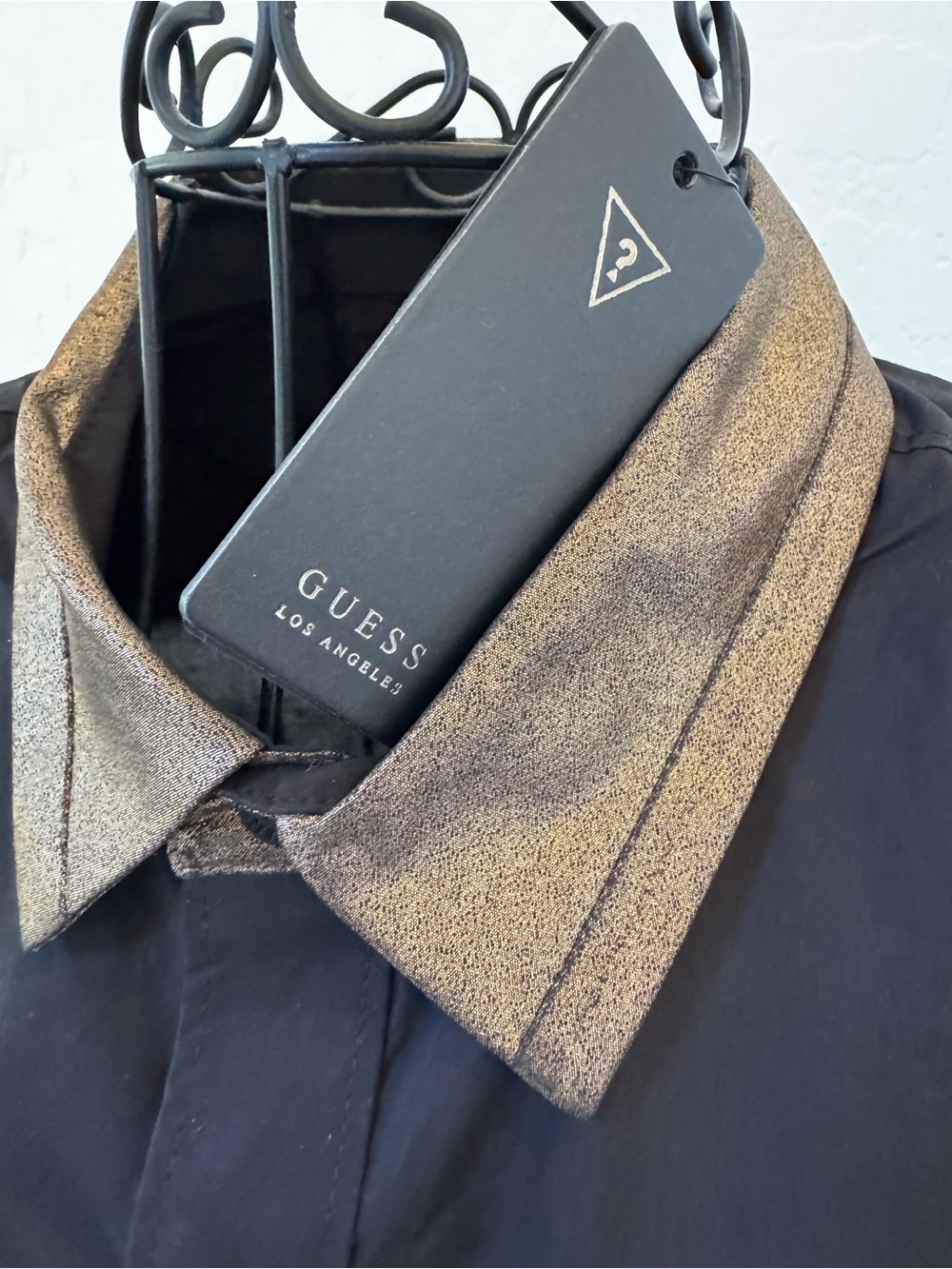 Guess Black Button-Up Shirt with Brown Contrast Collar